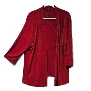 TALBOTS RED OPEN FRONT COLLARLESS CARIGAN JACKET   2x   CLASSIC CRUISE RESORT
